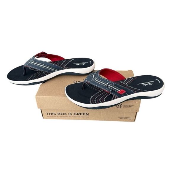 Clarks Cloudsteppers Sunmaze Tide Navy Sandals Flip Flops Red, White & Blue - Picture 5 of 9